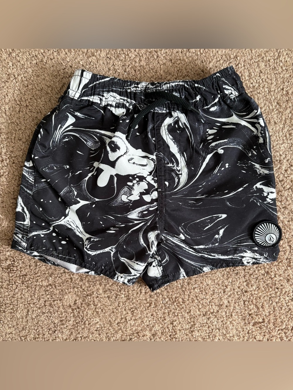 Volcom Black & White Marble Baby Swim Shorts with Logo Patch